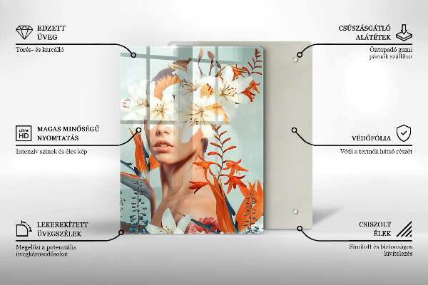 Skärbräda i glas Kvinna i blommor