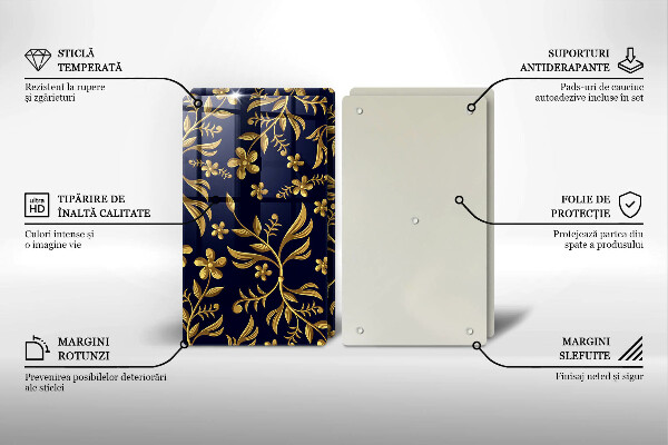 Skärbräda glas Guldblommamotiv