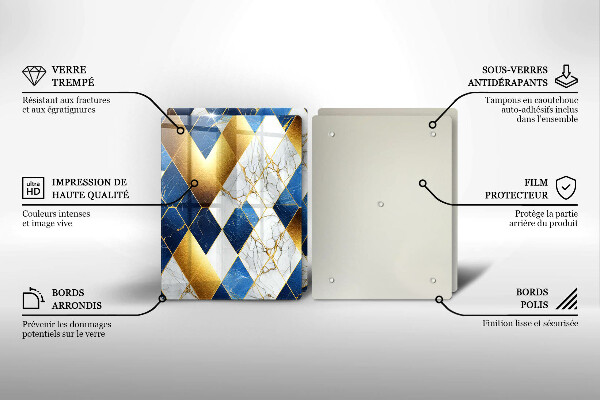 Skärbräda glas Gyllene romb marmor