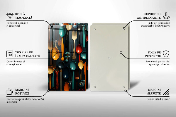 Skärbräda glas Färgglada skedar och gafflar