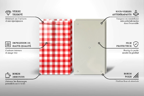 Skärbräda glas Röd och vit rutor