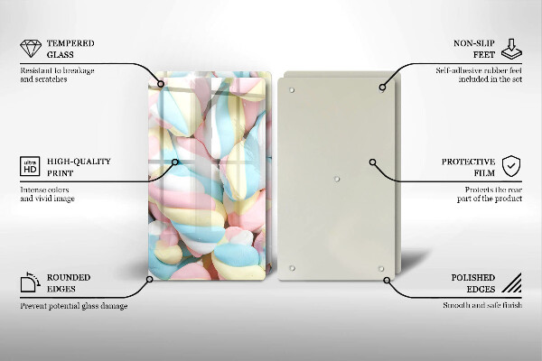 Skärbräda glas Färgglada marshmallows