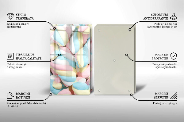 Skärbräda glas Färgglada marshmallows