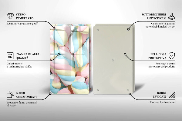 Skärbräda glas Färgglada marshmallows