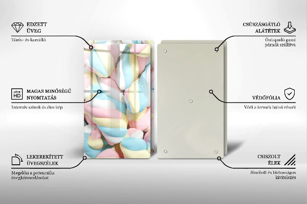 Skärbräda glas Färgglada marshmallows