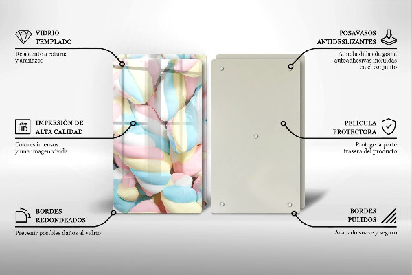 Skärbräda glas Färgglada marshmallows