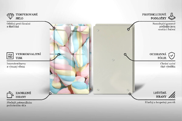 Skärbräda glas Färgglada marshmallows