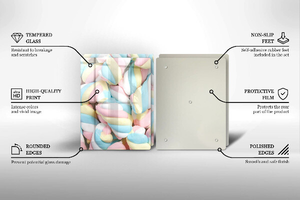 Skärbräda glas Färgglada marshmallows