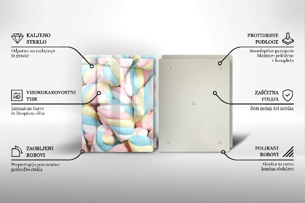 Skärbräda glas Färgglada marshmallows