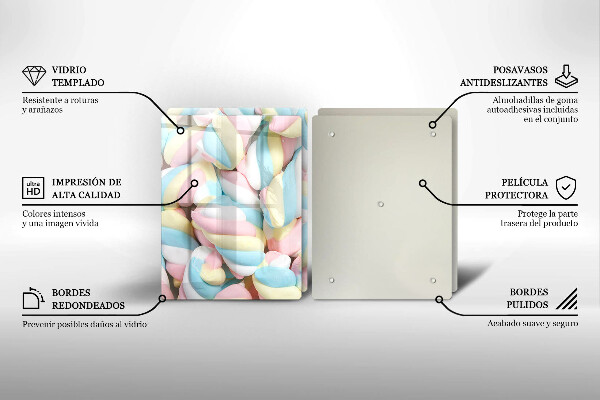 Skärbräda glas Färgglada marshmallows