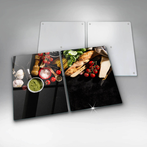 Skärbräda glas Italienska ingredienser och kryddor