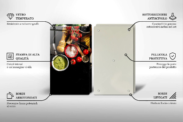 Skärbräda glas Italienska ingredienser och kryddor