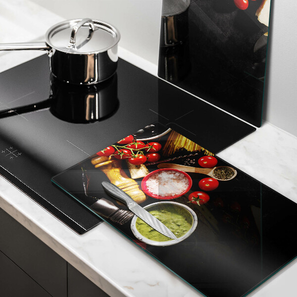 Skärbräda glas Italienska ingredienser och kryddor