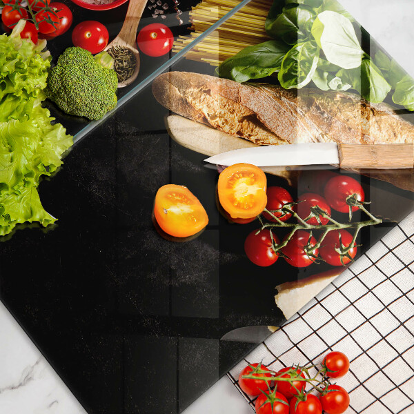 Skärbräda glas Italienska ingredienser och kryddor