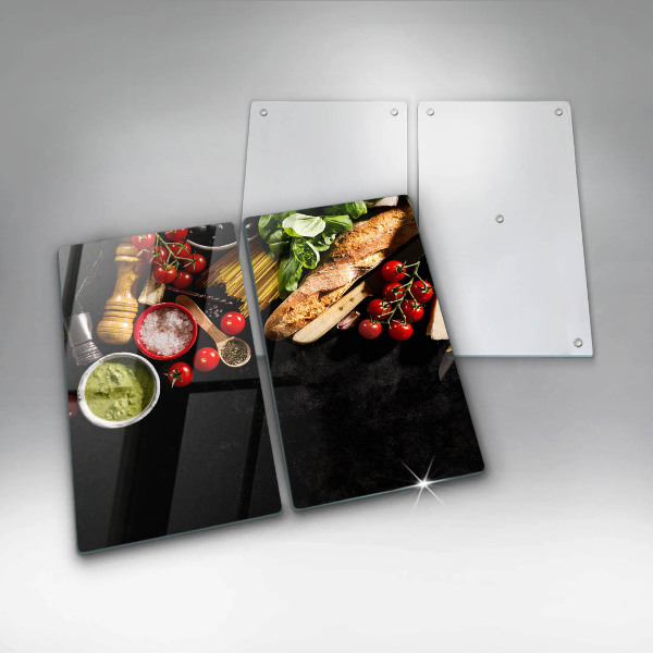 Skärbräda glas Italienska ingredienser och kryddor