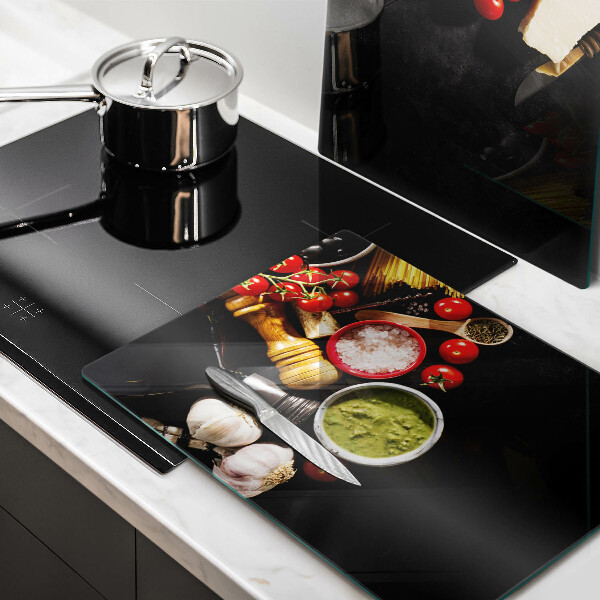 Skärbräda glas Italienska ingredienser och kryddor