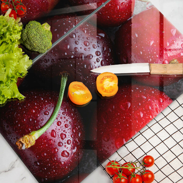 Skärbräda glas Närbild av körsbär