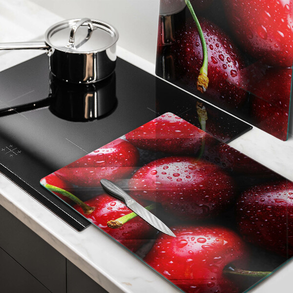 Skärbräda glas Närbild av körsbär