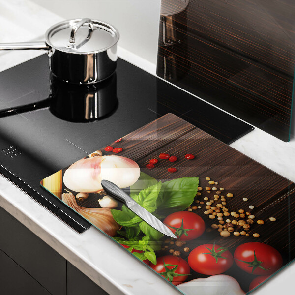 Skärbräda glas Grönsaker på bordet