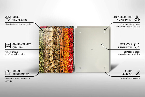Skärbräda glas Färgglada kryddor