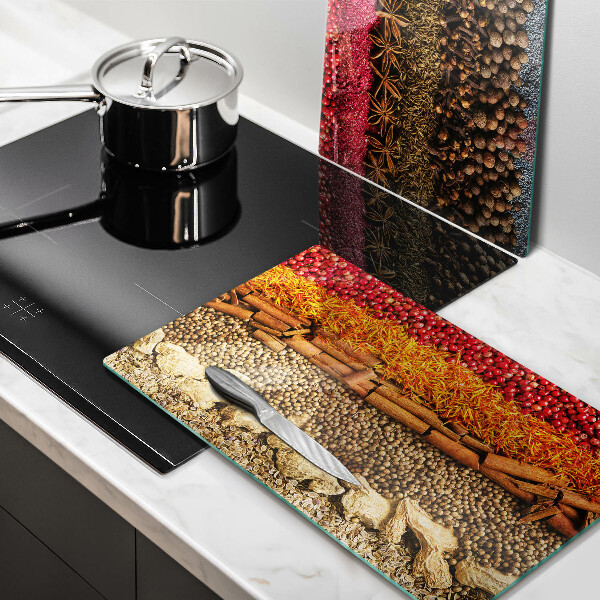 Skärbräda glas Färgglada kryddor