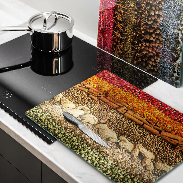 Skärbräda glas Färgglada kryddor