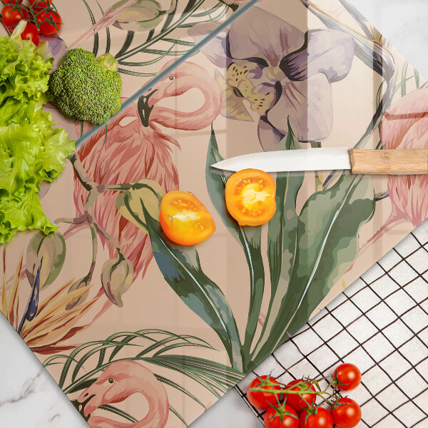 Skärbräda glas Flamingos illustration