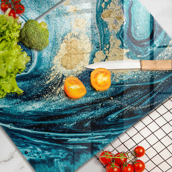 Skärbräda glas Blått abstrakt guld