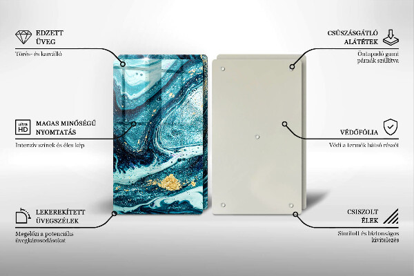 Skärbräda glas Blått abstrakt guld