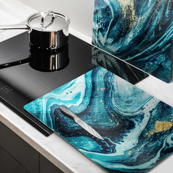 Skärbräda glas Blått abstrakt guld