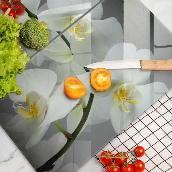 Skärbräda glas Blommor vit orkidé