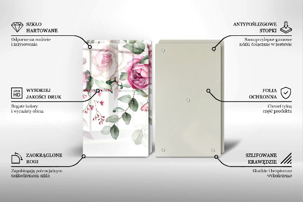 Skärbräda glas Akvarell rosor