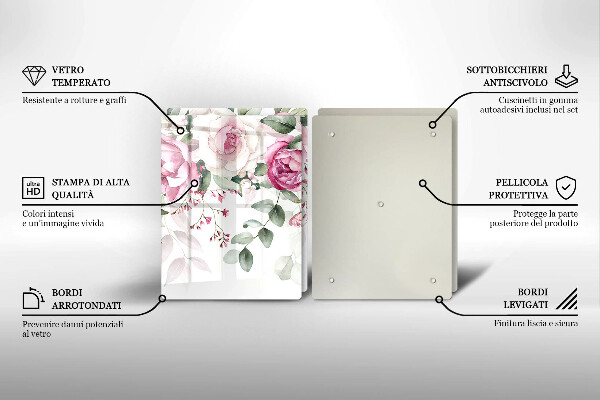 Skärbräda glas Akvarell rosor