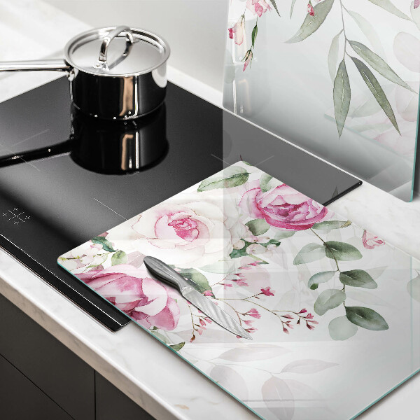 Skärbräda glas Akvarell rosor