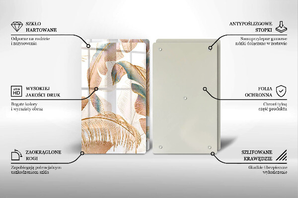 Skärbräda glas Boho fjädrar och löv