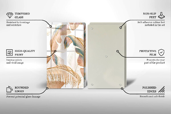 Skärbräda glas Boho fjädrar och löv