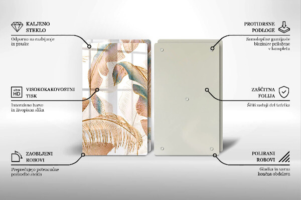 Skärbräda glas Boho fjädrar och löv