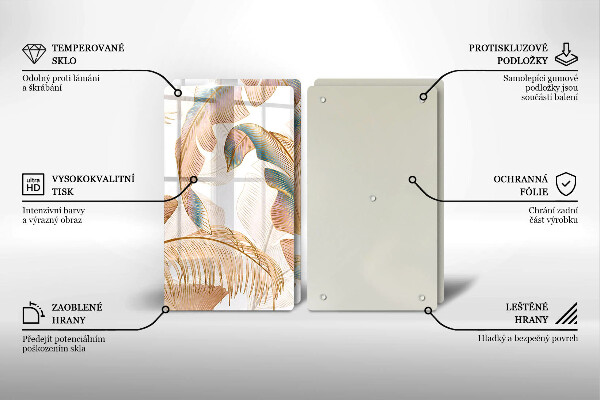 Skärbräda glas Boho fjädrar och löv