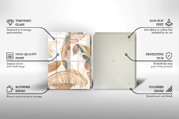 Skärbräda glas Boho fjädrar och löv