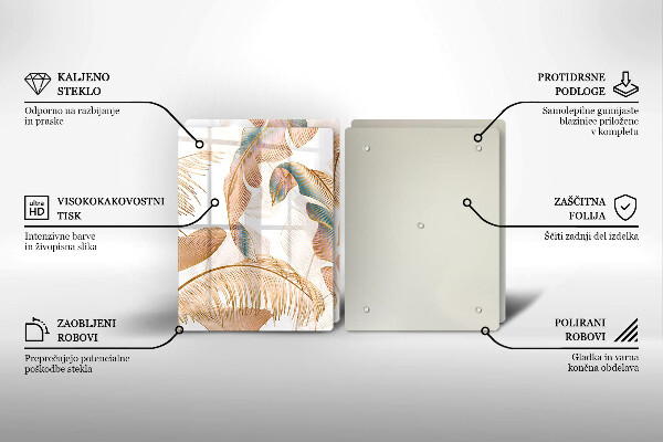 Skärbräda glas Boho fjädrar och löv