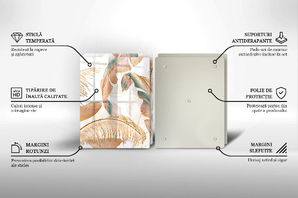 Skärbräda glas Boho fjädrar och löv