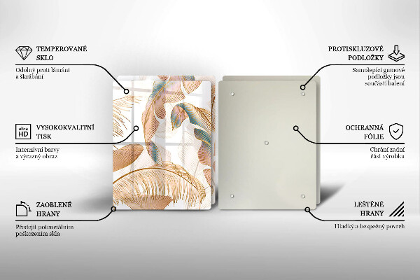 Skärbräda glas Boho fjädrar och löv