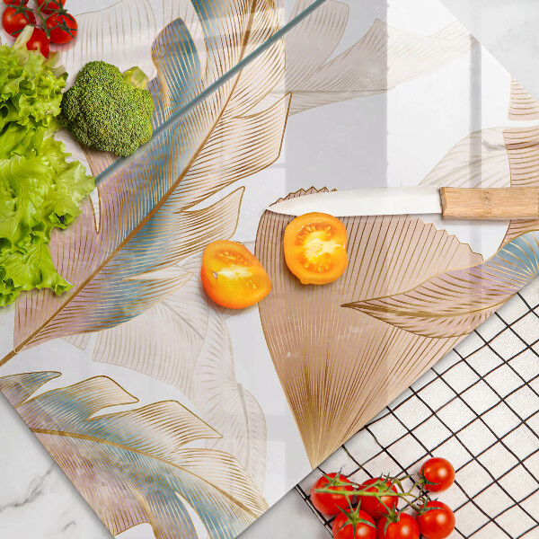 Skärbräda glas Boho fjädrar och löv