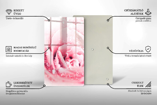 Glasskärbräda Daggdroppar och rosblomma