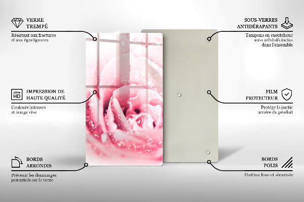 Glasskärbräda Daggdroppar och rosblomma