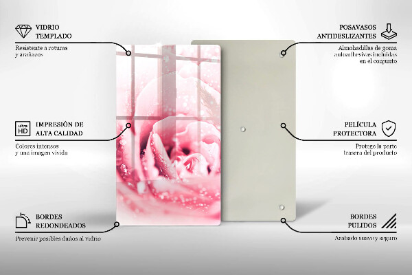 Glasskärbräda Daggdroppar och rosblomma