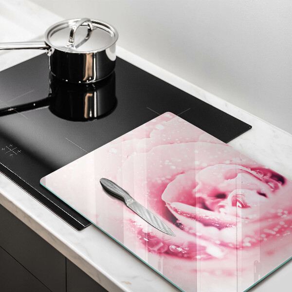 Glasskärbräda Daggdroppar och rosblomma