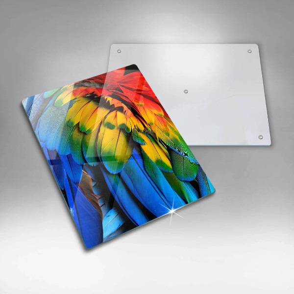 Glasskärbräda Färgglada papegojfjädrar
