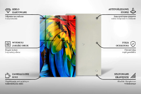 Glasskärbräda Färgglada papegojfjädrar