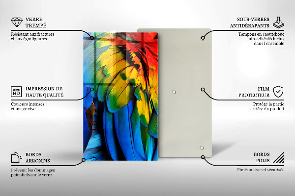 Glasskärbräda Färgglada papegojfjädrar